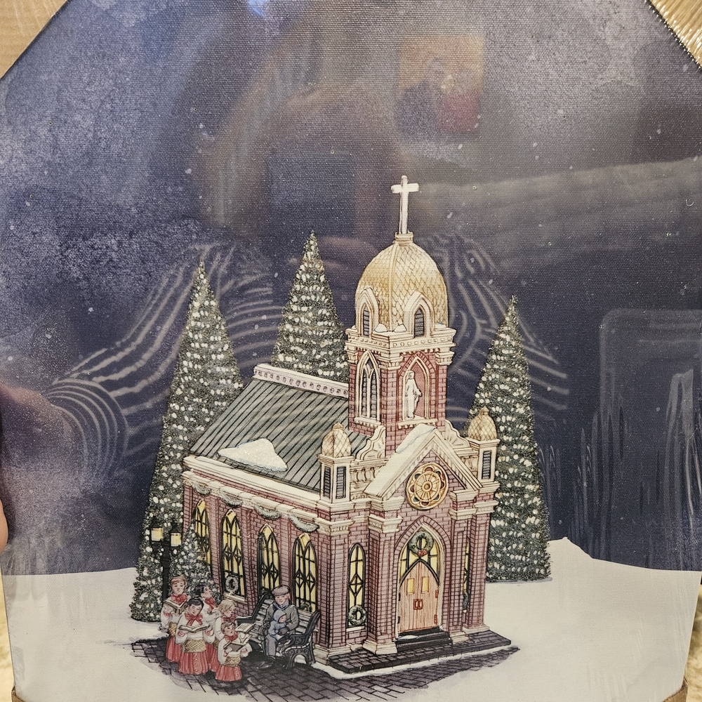 DEPT 56 Holiday Church Scene Canvas Art unopened